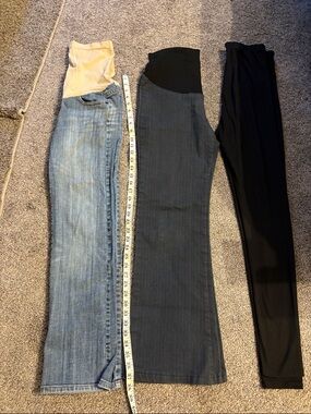 Maternity Pants Bundle- Light Blue Denim, Dark Gray/blue Jeans, Black Leggings